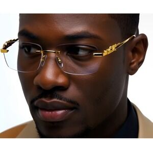 Men Sunglasses Gold Accents Rectangle Frameless Hip Hop Street Trendy Wear Gafas